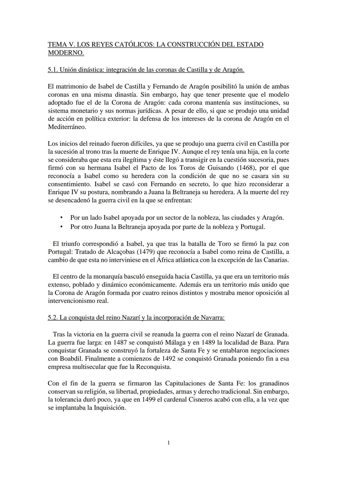 TEMA V. LOS REYES CATÓLICOS: LA CONSTRUCCIÓN DEL ESTADO
MODERNO.
5.1. Unión dinástica: integración de las coronas de Castilla y de Aragón.
E