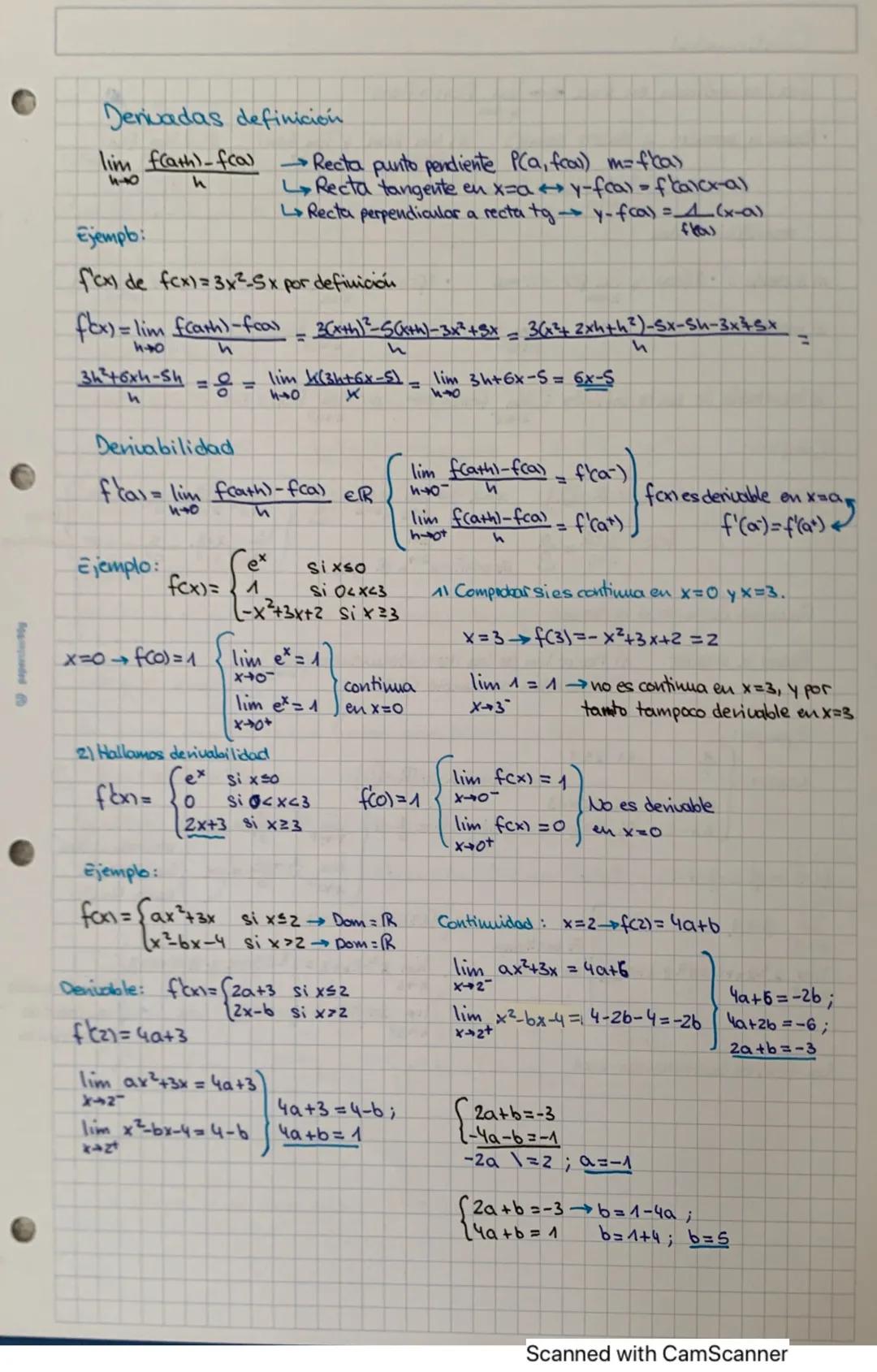 Denuadas definición
lim f(a+h)-fca)
4-0
h
Ejempb:
fcx) de fcx)=3x²-5x por definición
fox) = lim fcath)-feas
440
Ejemplo:
3h²t6xh-Sh = = lim 