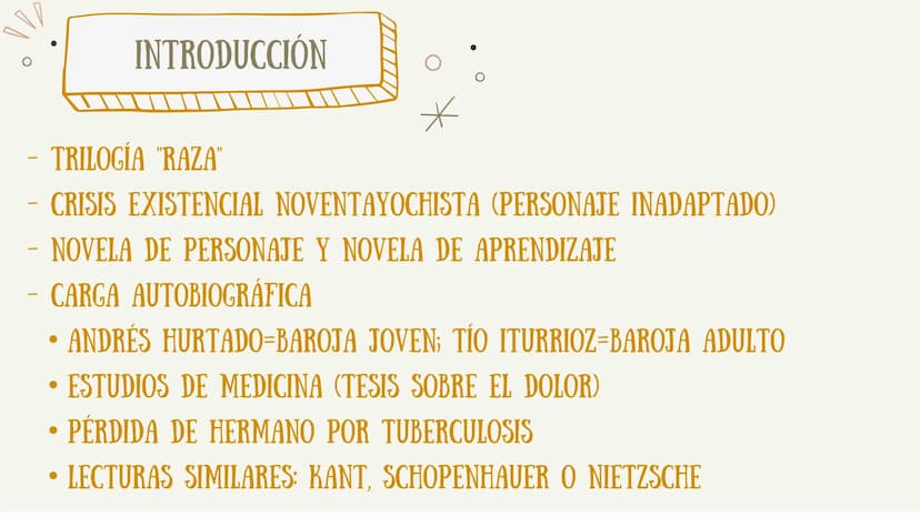 EL ÁRBOL DE LA CIENCIA
GUÍA DE LECTURA
*
*
O ELEMENTOS DE LA OBRA
*
INTRODUCCIÓN
- Tipo de novela
- Título de la obra
- Novela
autobiográfic
