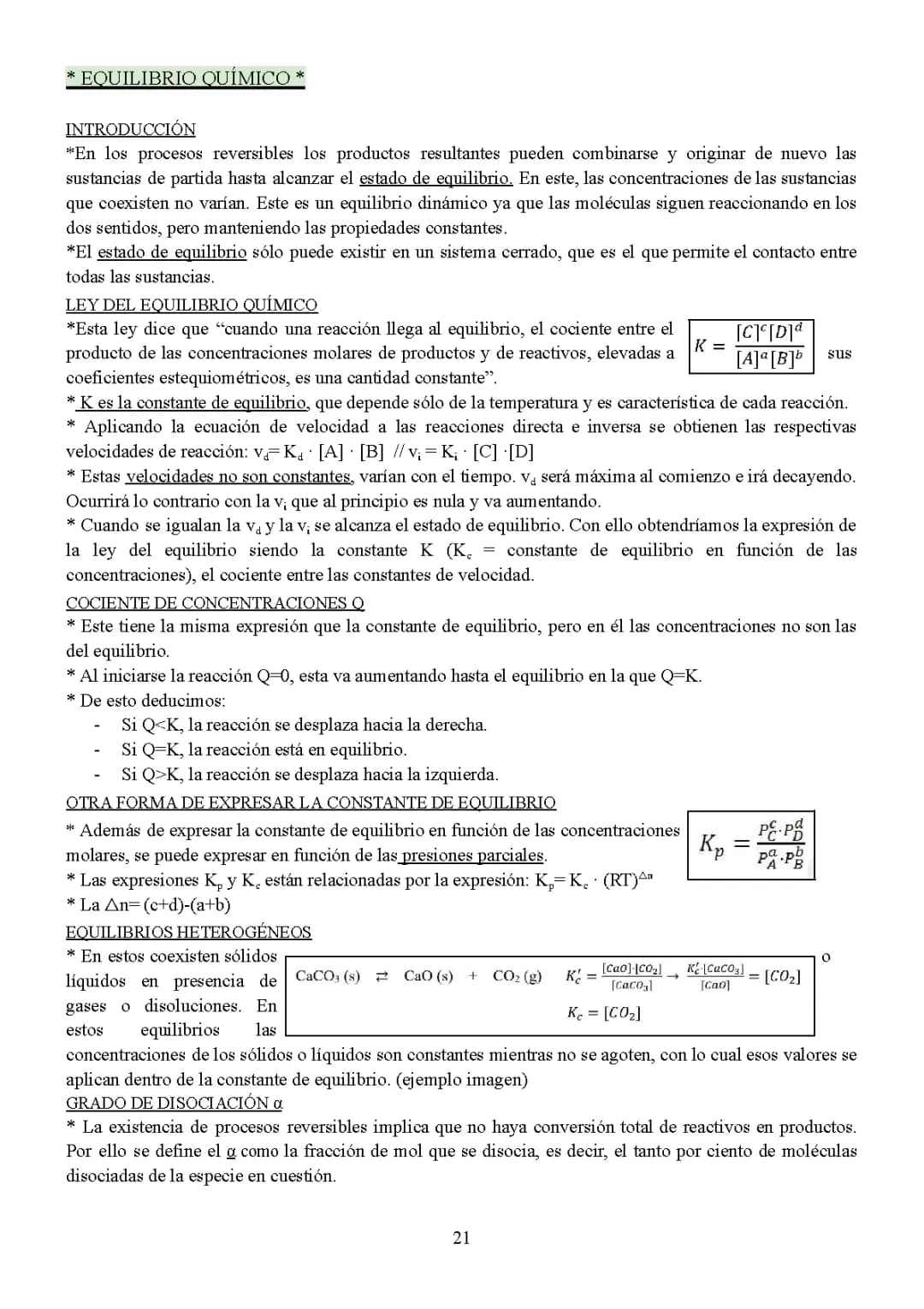 Teoría Química  - Equilibrio Químico