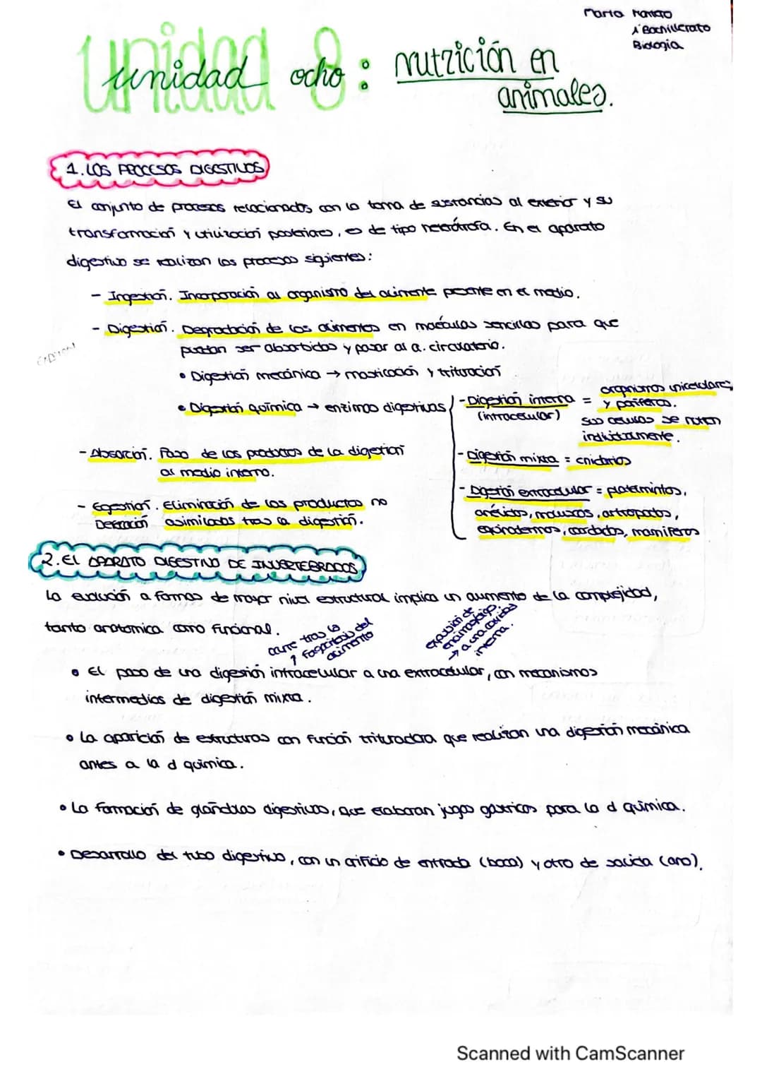 Vanidad
ocho : nutrición en
1. LOS PROCESOS DIGESTIVOS
El conjunto de procesos relacionados con la toma de sustancias al exterior y su
trans