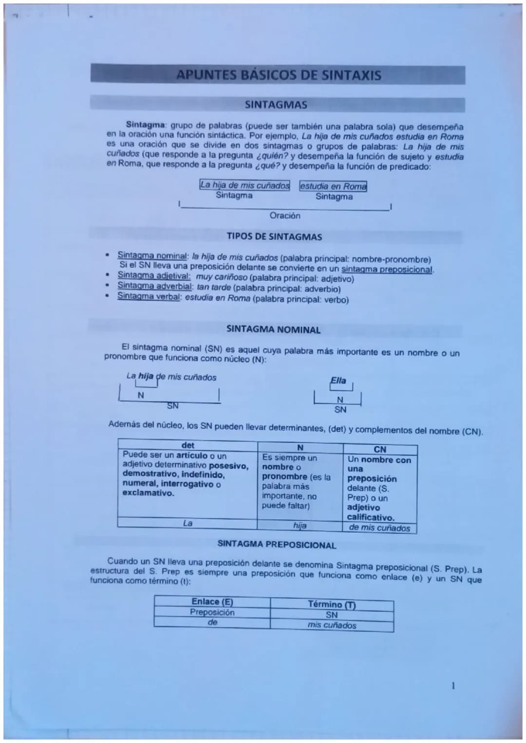 A su vez, el SN que funciona como t (término) presenta la estructura de cualquier SN (en este
ejemplo, está formado por un determinante pose