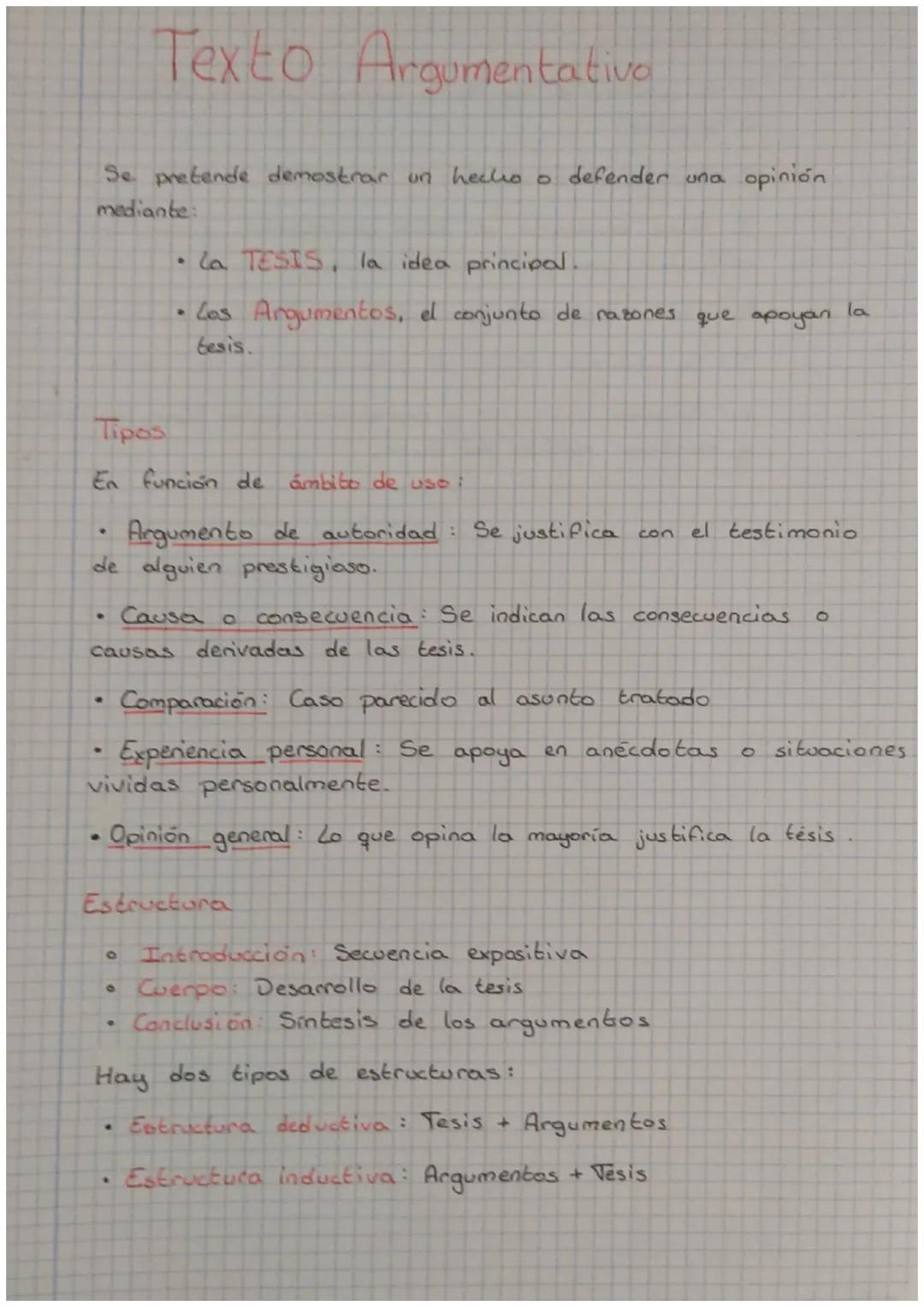 Texto
Argumentativo
Se pretende demostrar un hecho o defender una opinión
mediante:
.
·
.
la TESIS, la idea principal.
Los Argumentos, el co