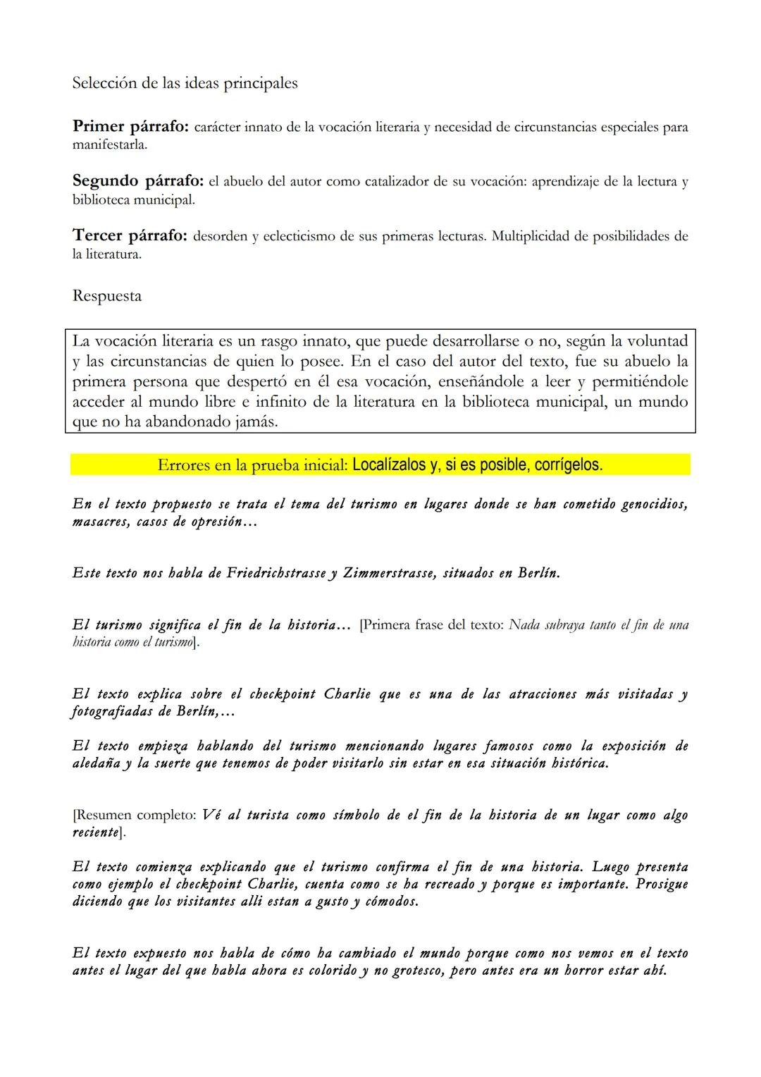 # PRUEBAS DE ACCESO A LA UNIVERSIDAD
## El Resumen
### MATERIA: LENGUA CASTELLANA Y LITERATURA II

La vocación literaria no se produce o dec
