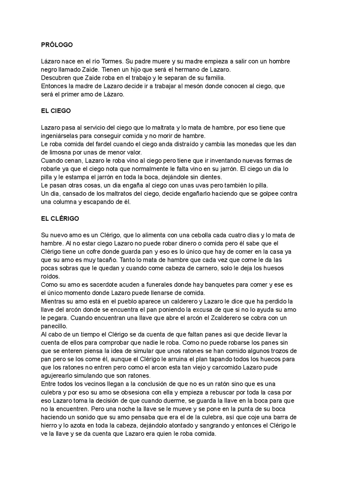 Resumen el Lazarillo de Tormes