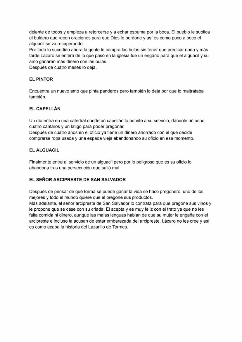 PRÓLOGO
Lázaro nace en el río Tormes. Su padre muere y su madre empieza a salir con un hombre
negro llamado Zaide. Tienen un hijo que será e