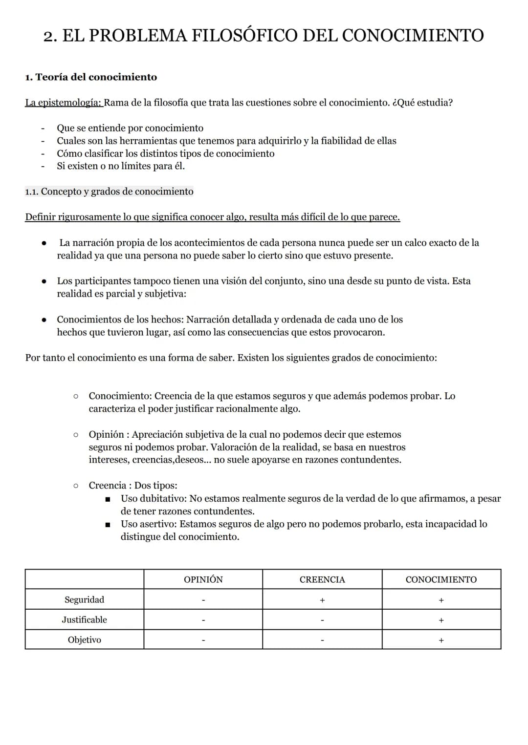 2. EL PROBLEMA FILOSÓFICO DEL CONOCIMIENTO
1. Teoría del conocimiento
La epistemología: Rama de la filosofía que trata las cuestiones sobre 
