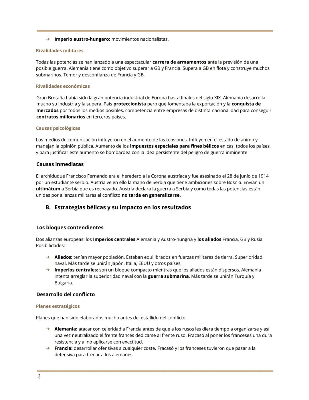 MANUELA DOMERCQ RAMOS
LA PRIMERA GUERRA MUNDIAL
UNIDAD 1: Causas y consecuencias de las guerras s.XX
A. Causas de la primera guerra mundial
