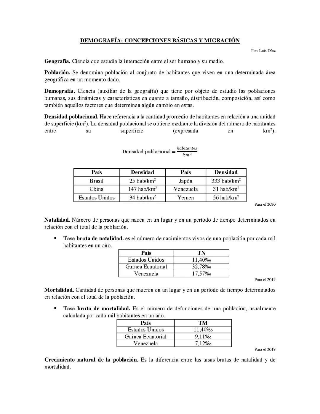 DEMOGRAFÍA: CONCEPCIONES BÁSICAS Y MIGRACIÓN