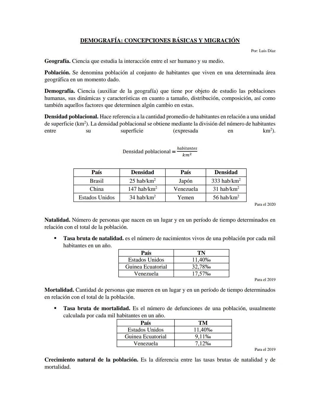 DEMOGRAFÍA: CONCEPCIONES BÁSICAS Y MIGRACIÓN
Geografía. Ciencia que estudia la interacción entre el ser humano y su medio.
Población. Se den