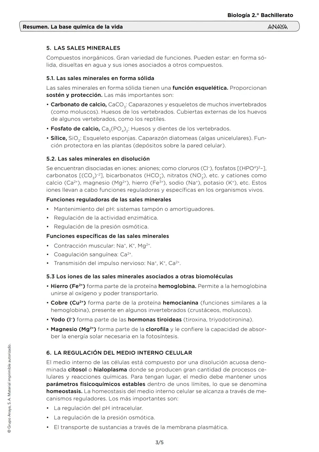 ⒸGrupo Anaya, S.A. Material imprimible autorizado.
Resumen. La base química de la vida
Biología 2.° Bachillerato
ANAYA
1. LOS ENLACES QUÍMIC