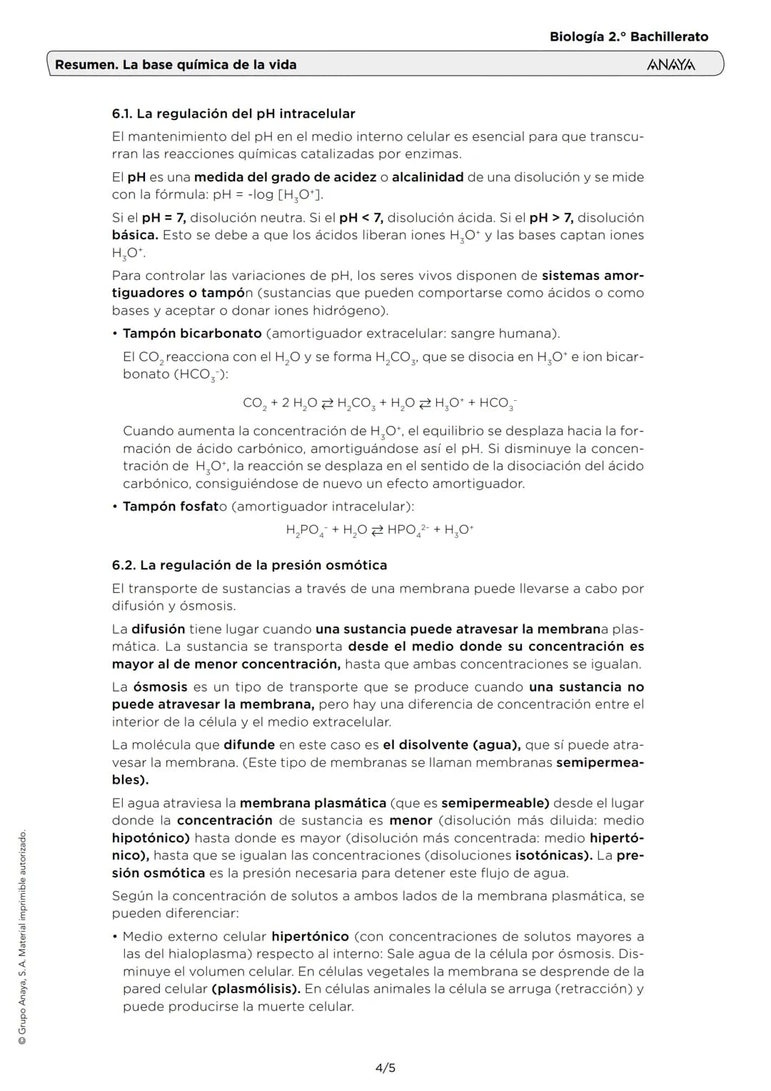 ⒸGrupo Anaya, S.A. Material imprimible autorizado.
Resumen. La base química de la vida
Biología 2.° Bachillerato
ANAYA
1. LOS ENLACES QUÍMIC