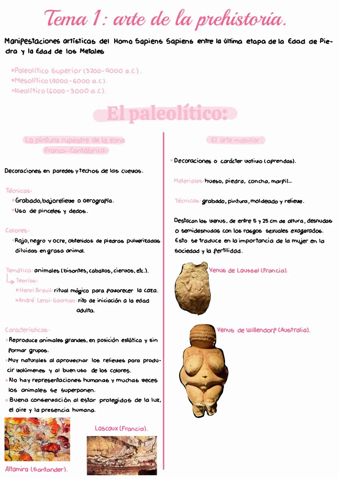 # Tema 1: arte de la prehistoria.

Manifestaciones artisticas del Homo Sapiens Sapiens entre la última etapa de la Edad de Pie-
dra y la Eda