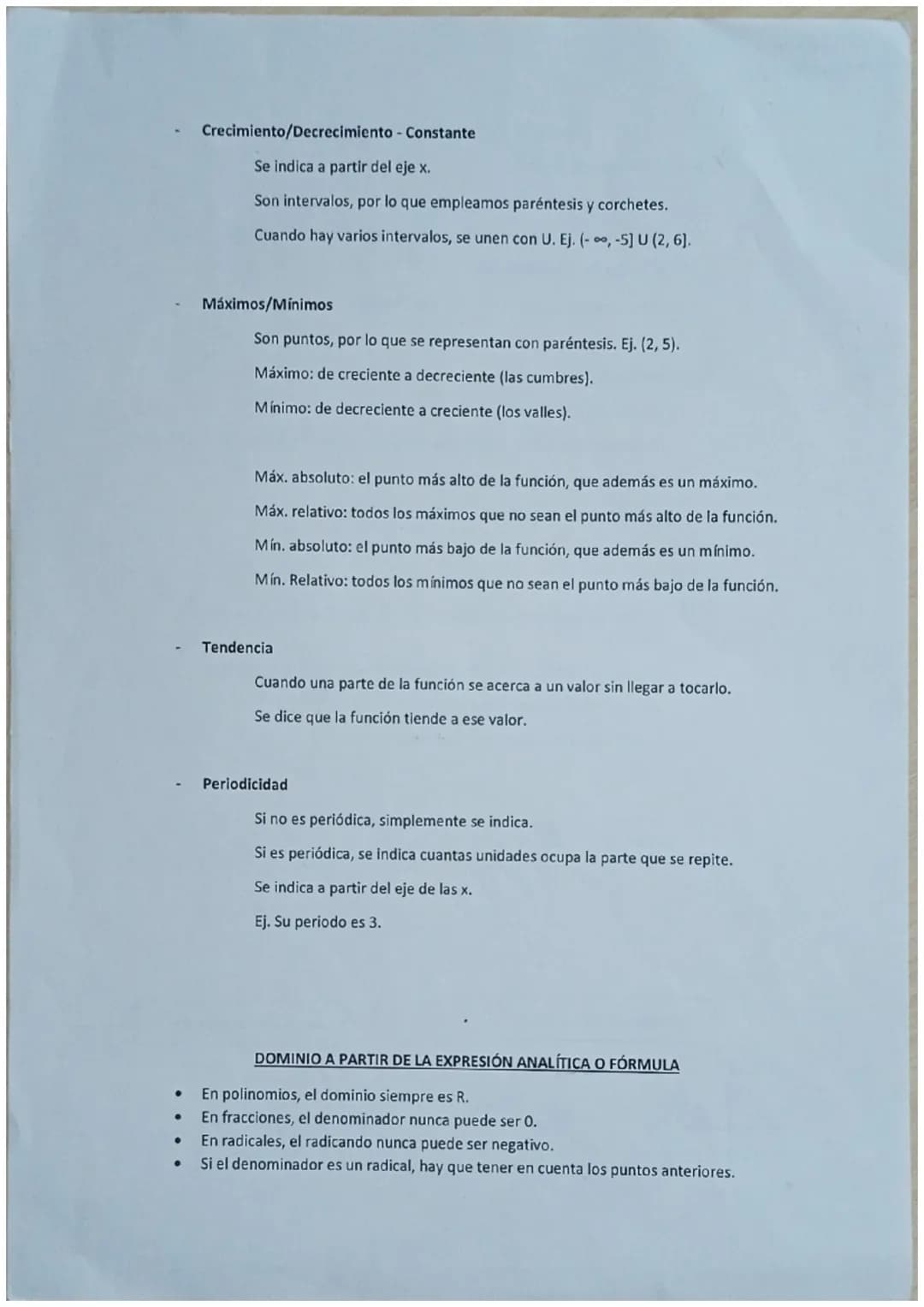 independiente: x
dependiente: y
Dominio (Dom f), eje de las x
CARACTERÍSTICAS DE LAS FUNCIONES
Lo lejos que llega la función.
Es un interval