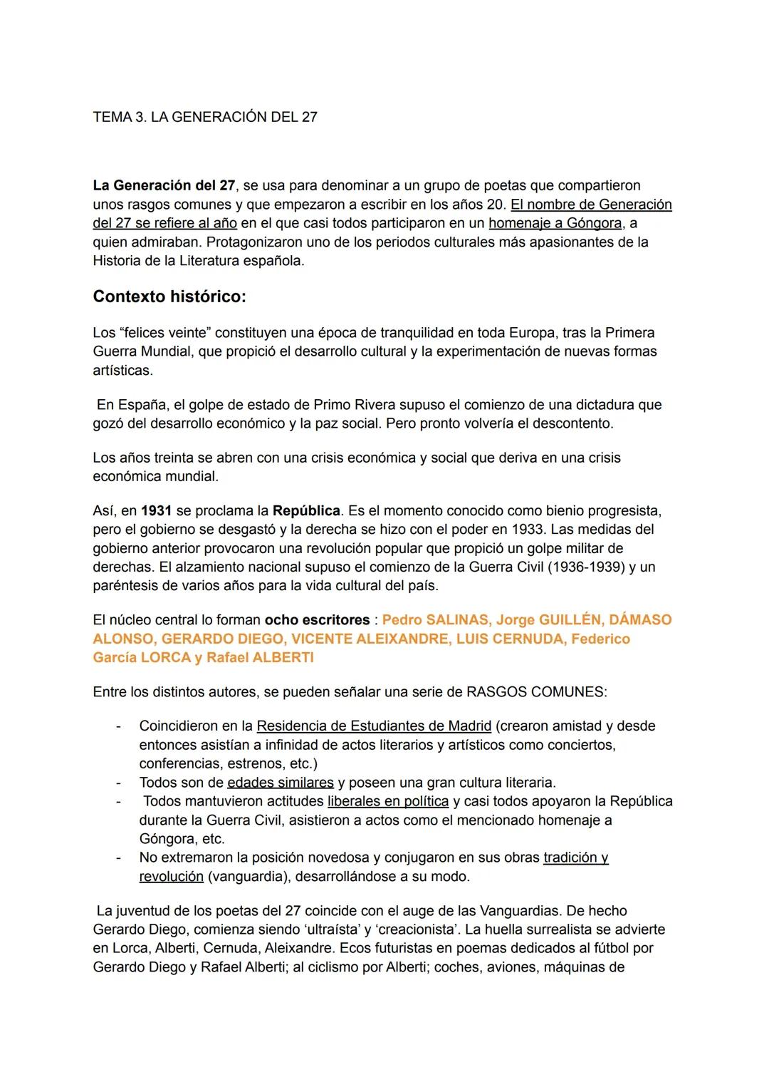 TEMA 3. LA GENERACIÓN DEL 27
La Generación del 27, se usa para denominar a un grupo de poetas que compartieron
unos rasgos comunes y que emp