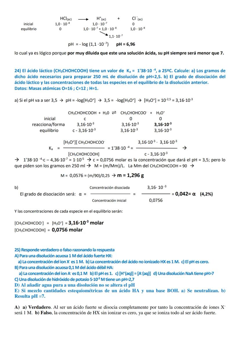 Algunos ejercicios son elementales, de aplicación directa de los conceptos pH o pOH y
ácidos o bases muy fuertes. Por el contrario, los ejer