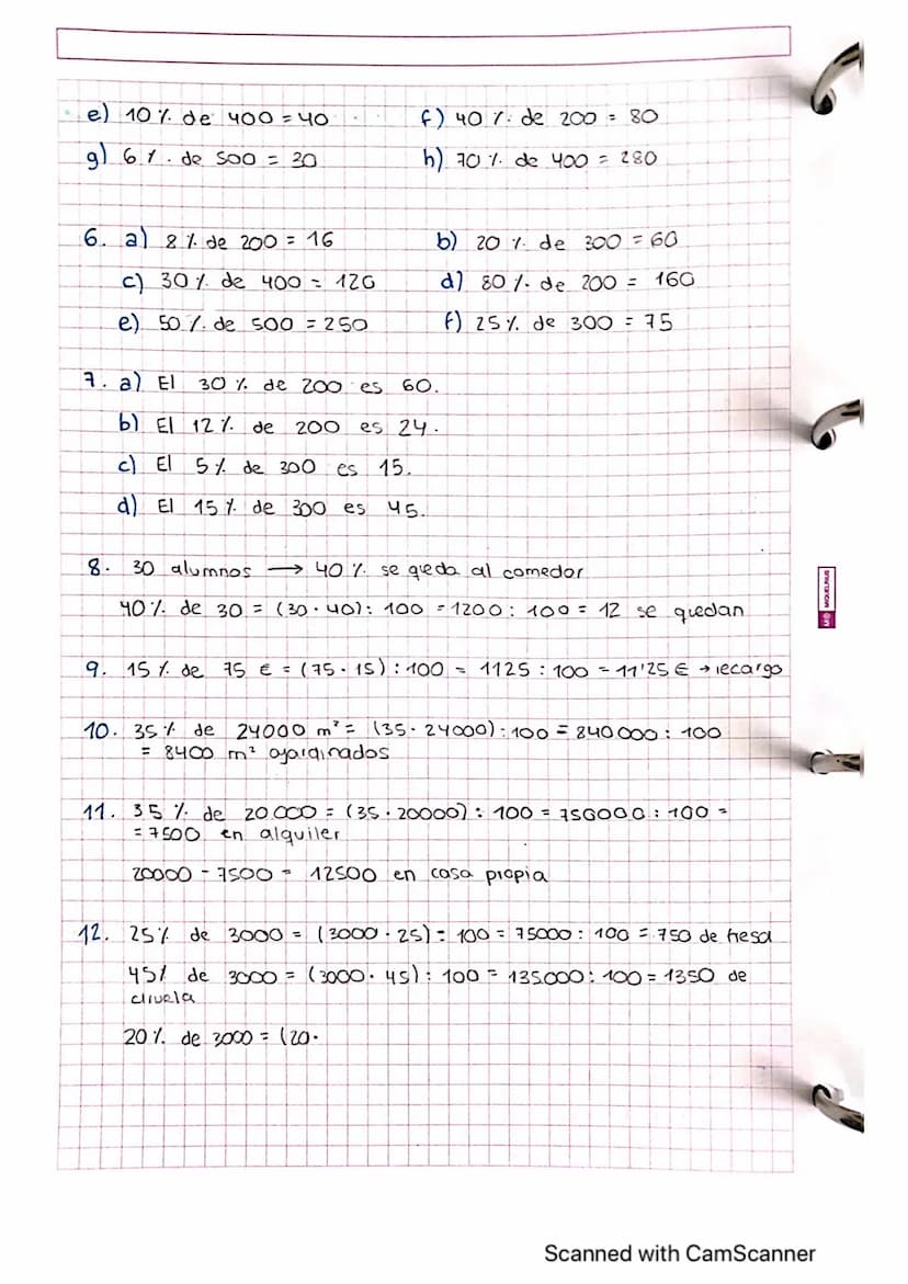 18.2.20
Porcentajes
pg.
161
2. a) 30% de 100 = 30
30% de 200 = 60
30% de 300 = 90
c) 40% de 100 = 40
40% de 50 = 20
40% de 25 = 10
2
3. a) 7