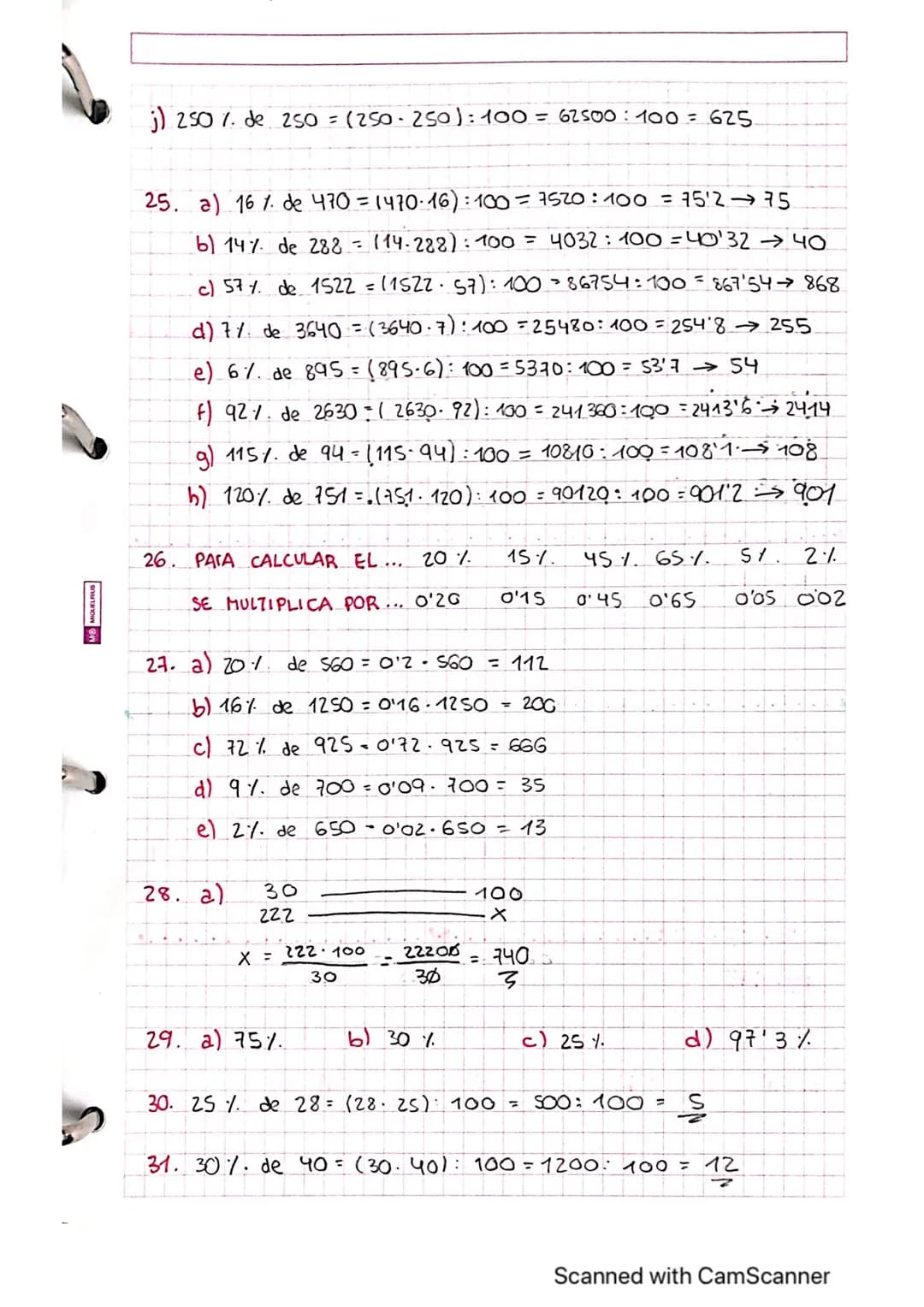 18.2.20
Porcentajes
pg.
161
2. a) 30% de 100 = 30
30% de 200 = 60
30% de 300 = 90
c) 40% de 100 = 40
40% de 50 = 20
40% de 25 = 10
2
3. a) 7