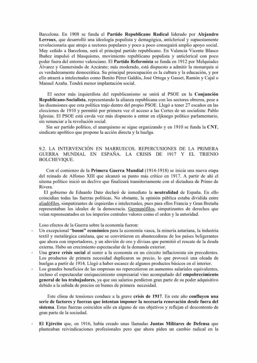 BLOQUE 9. LA CRISIS DEL SISTEMA DE LA RESTAURACIÓN Y LA CAÍDA DE
LA MONARQUÍA (1902-1931).
9.1. ALFONSO XIII Y LA CRISIS DEL SISTEMA POLÍTIC