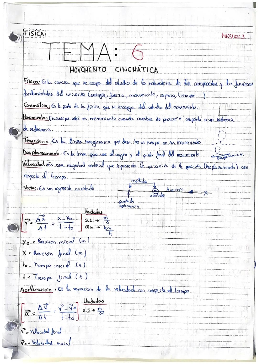 FISICA
TEMA: 6
MOVEMENTO CINEMÁTICA
Froica: Es la ciencia que se ocupa del estudio de la naturaleza de los componentes y bo Jen simmer
funda