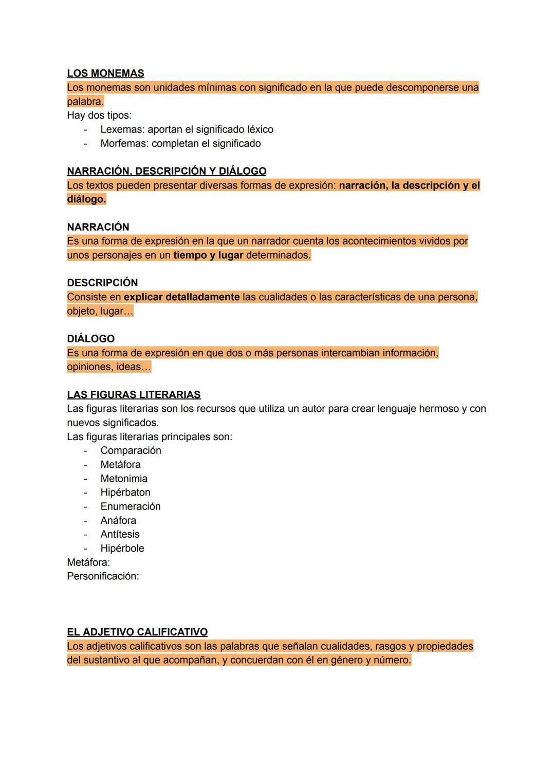 LOS MONEMAS
Los monemas son unidades mínimas con significado en la que puede descomponerse una
palabra.
Hay dos tipos:
Lexemas: aportan el s