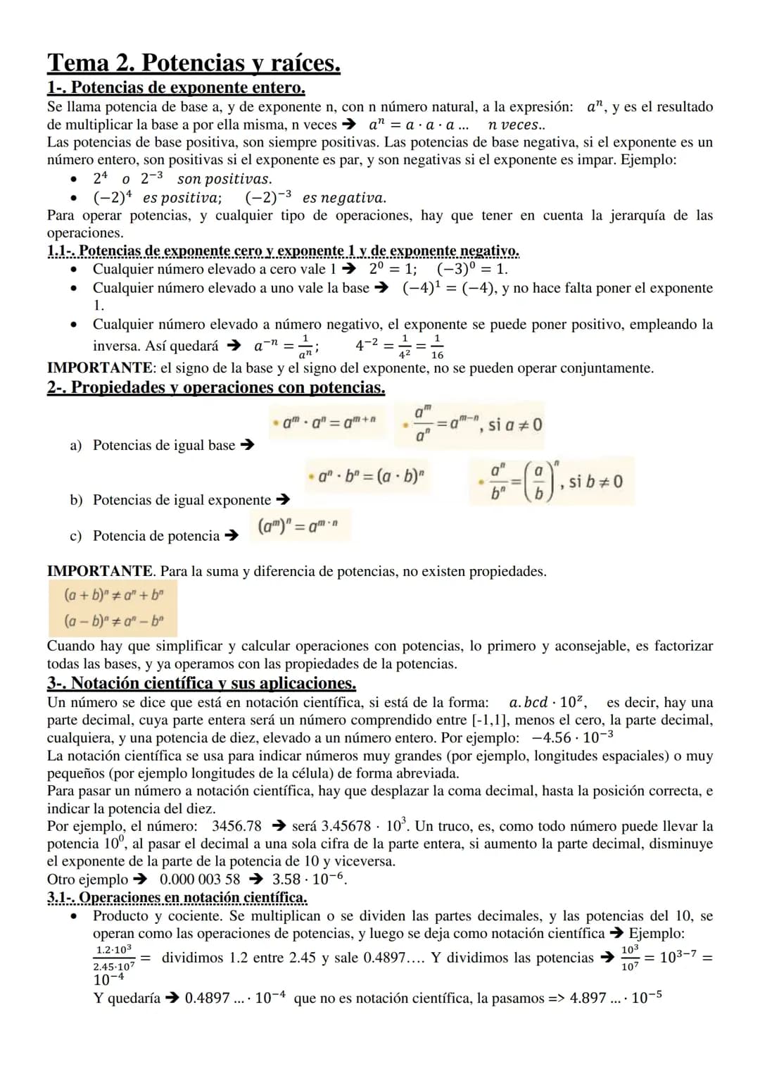 Operaciones con potencias y radicales