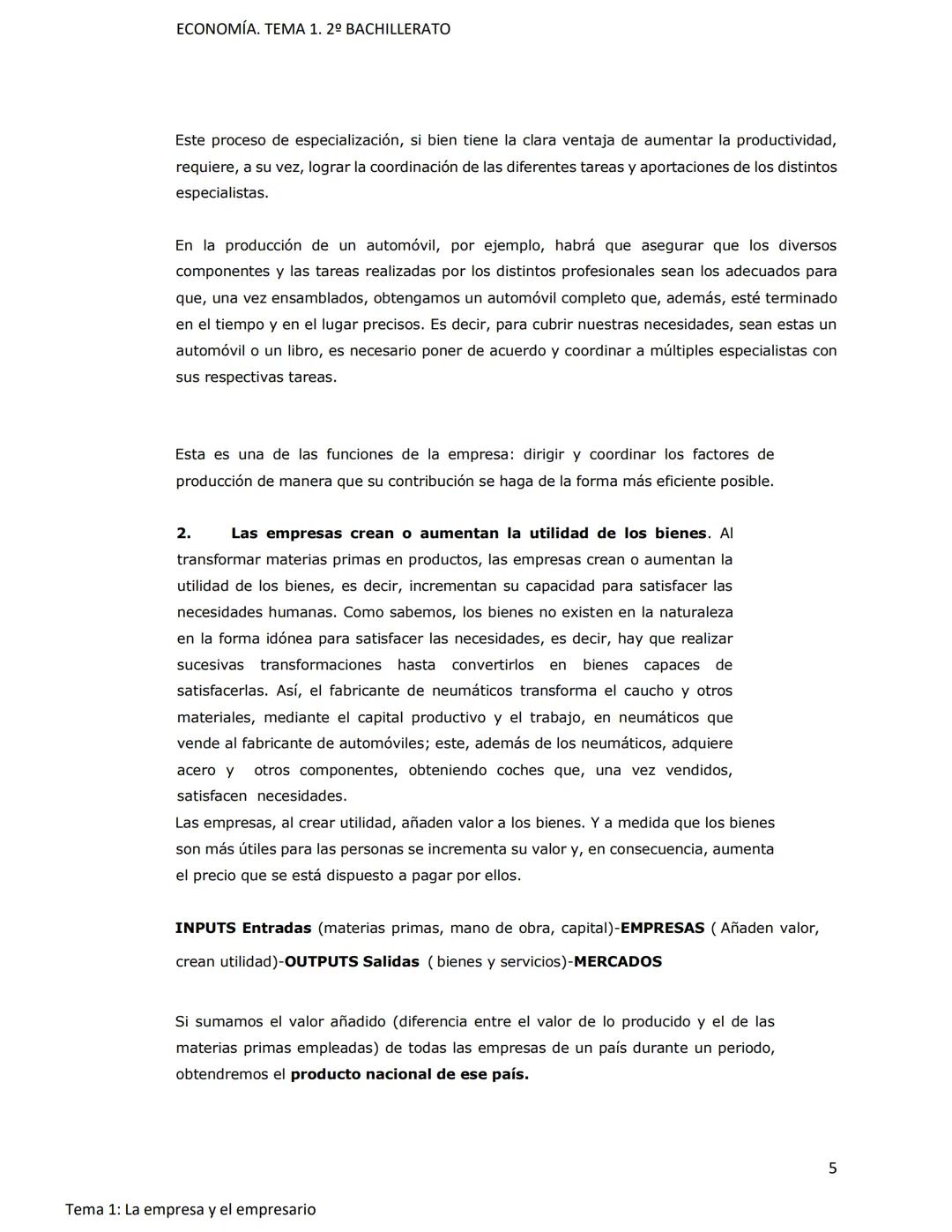 ECONOMÍA. TEMA 1. 2º BACHILLERATO
TEMA 1: LA EMPRESA Y EL EMPRESARIO
1. ACTIVIDAD ECONÓMICA Y EMPRESA
Aunque la escasez de recursos es el pr