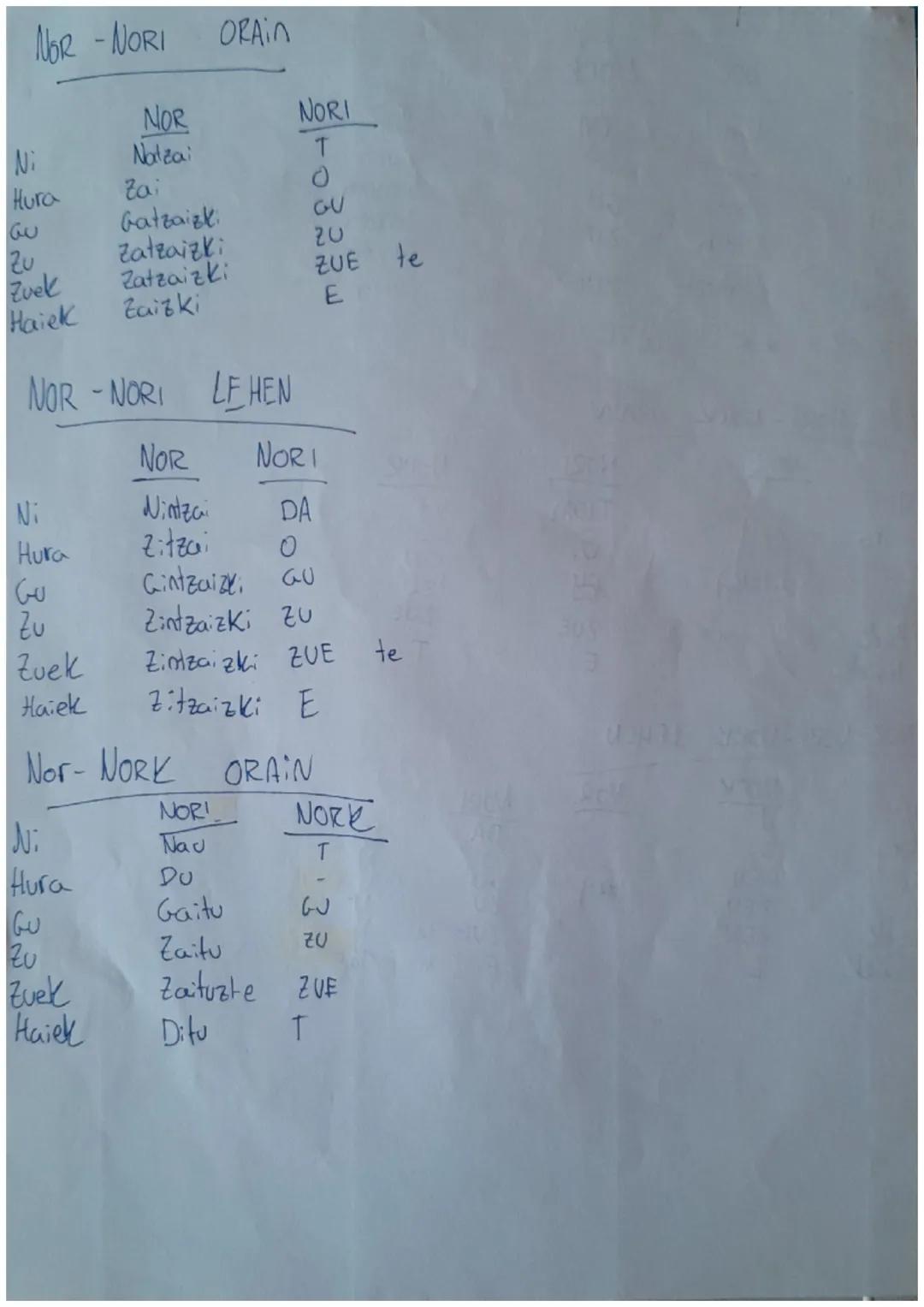 NOR - NORI ORAIN

NOR
NORI
Ni
Notzai
T
Hura
Zai
0
Gu
Gatzaizk
GU
Zu
zatzaizki
20
Zuek
Zatzaizki
ZUE te
Haiek
Zaizki
E

NOR - NORI LE HEN

NO