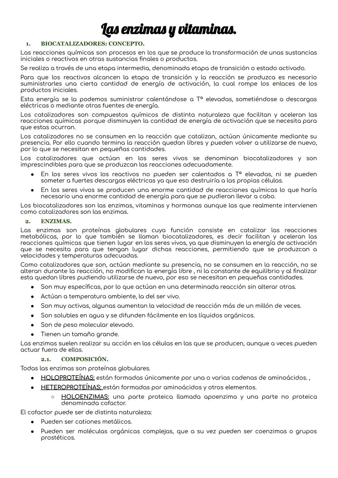 Tema 5: Introducción a Enzimas y Vitaminas