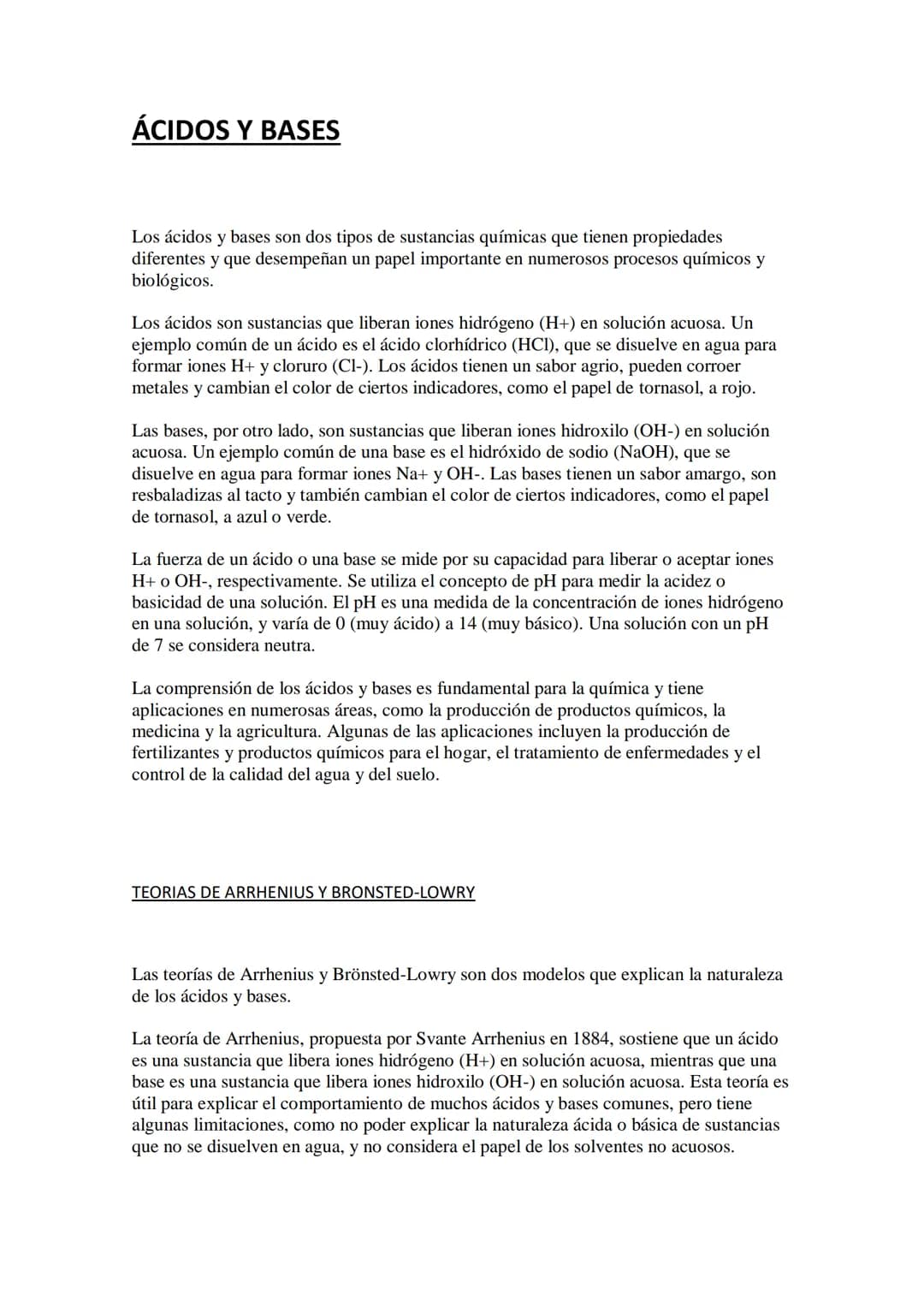 ÁCIDOS Y BASES
Los ácidos y bases son dos tipos de sustancias químicas que tienen propiedades
diferentes y que desempeñan un papel important