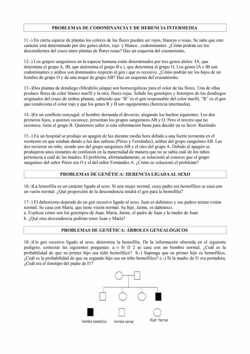 REPASO DE PROBLEMAS DE GENÉTICA
PROBLEMAS DE GENÉTICA: 1ª Y 2ª LEY DE MENDEL
1.-)En cierta especie de plantas el color azul de la flor, (A),