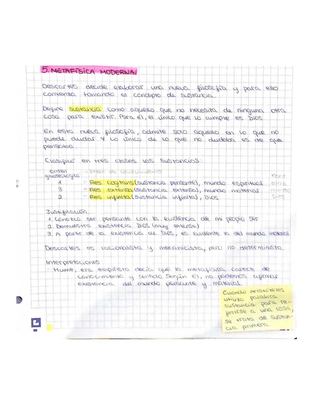 L
5. METAFISICA MODERNA.
Descartes
comienza
decide elaborar
tomando el
una nueva fivaso fra y para ello
concepto de sustancia,
Define sustan