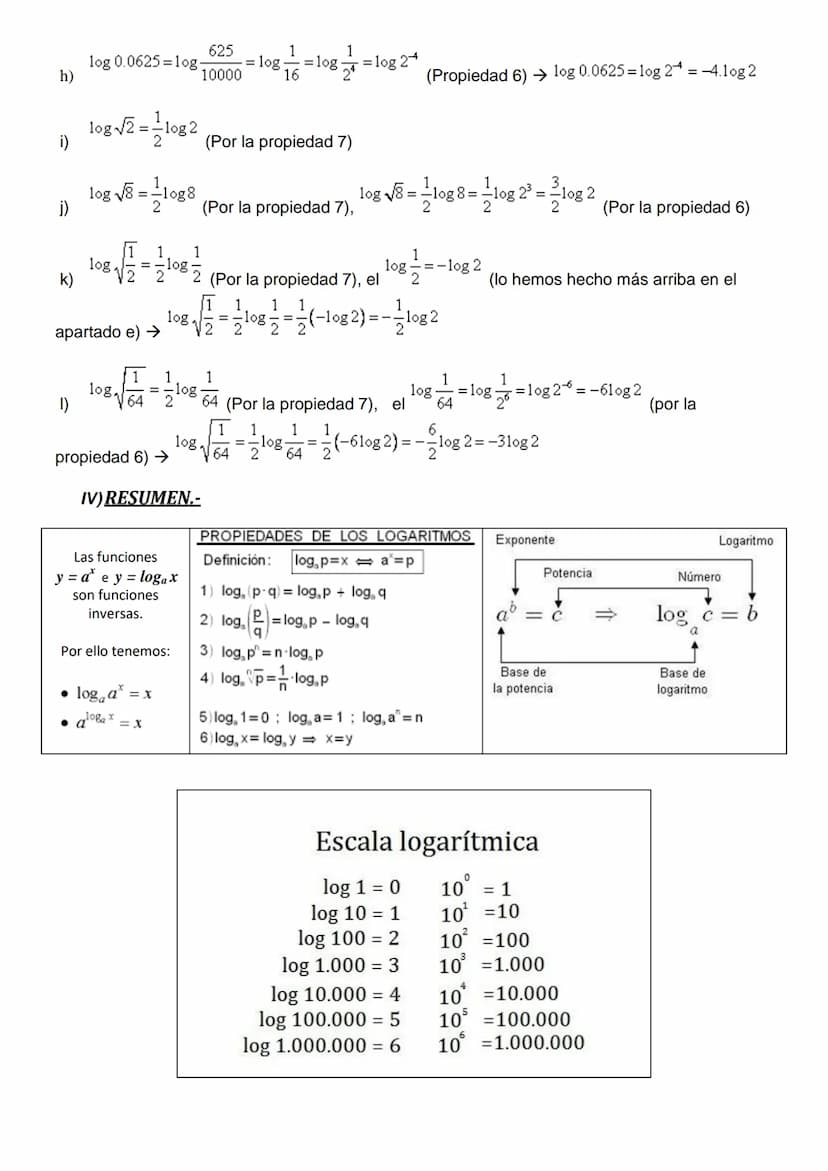 I) DEFINICIÓN Y EJEMPLOS.-
DEFINICIÓN.- Logaritmo de un número es el exponente al que hay que elevar la base para que
nos de dicho número.
l