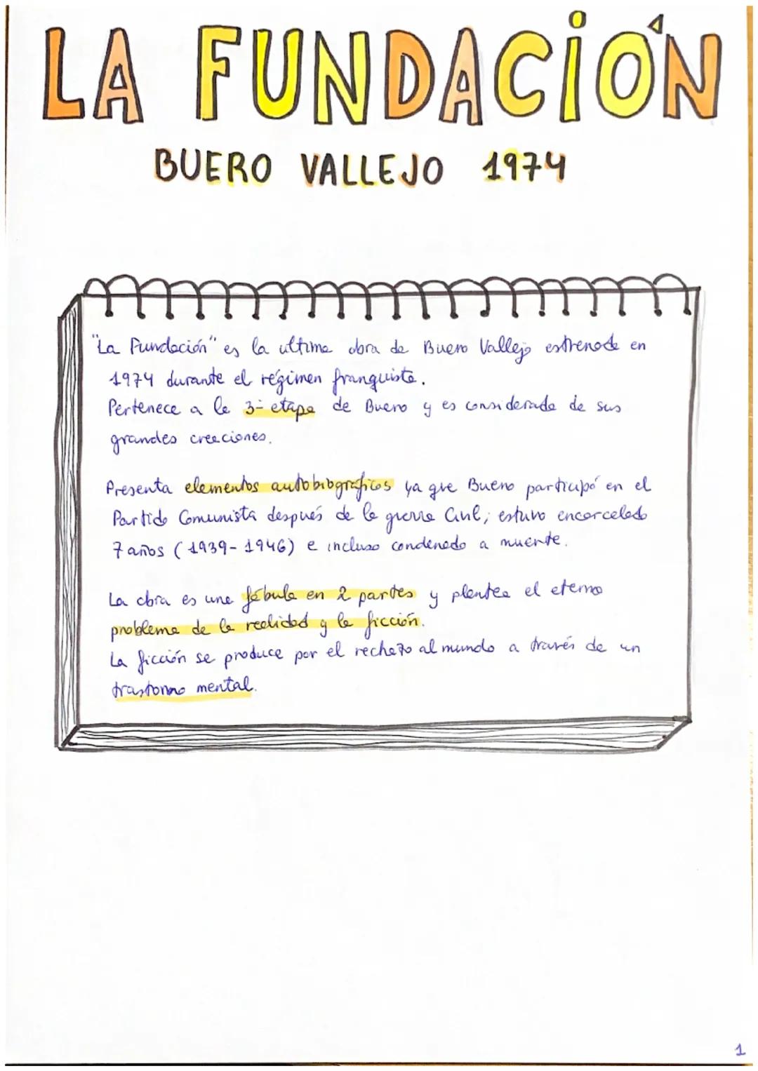 LA FUNDACION
BUERO VALLEJO 1974
"La Fundación"
la ultime obra de Bueno Vallejo estrenode en
1974 durante el régimen franquiste.
Pertenece a 
