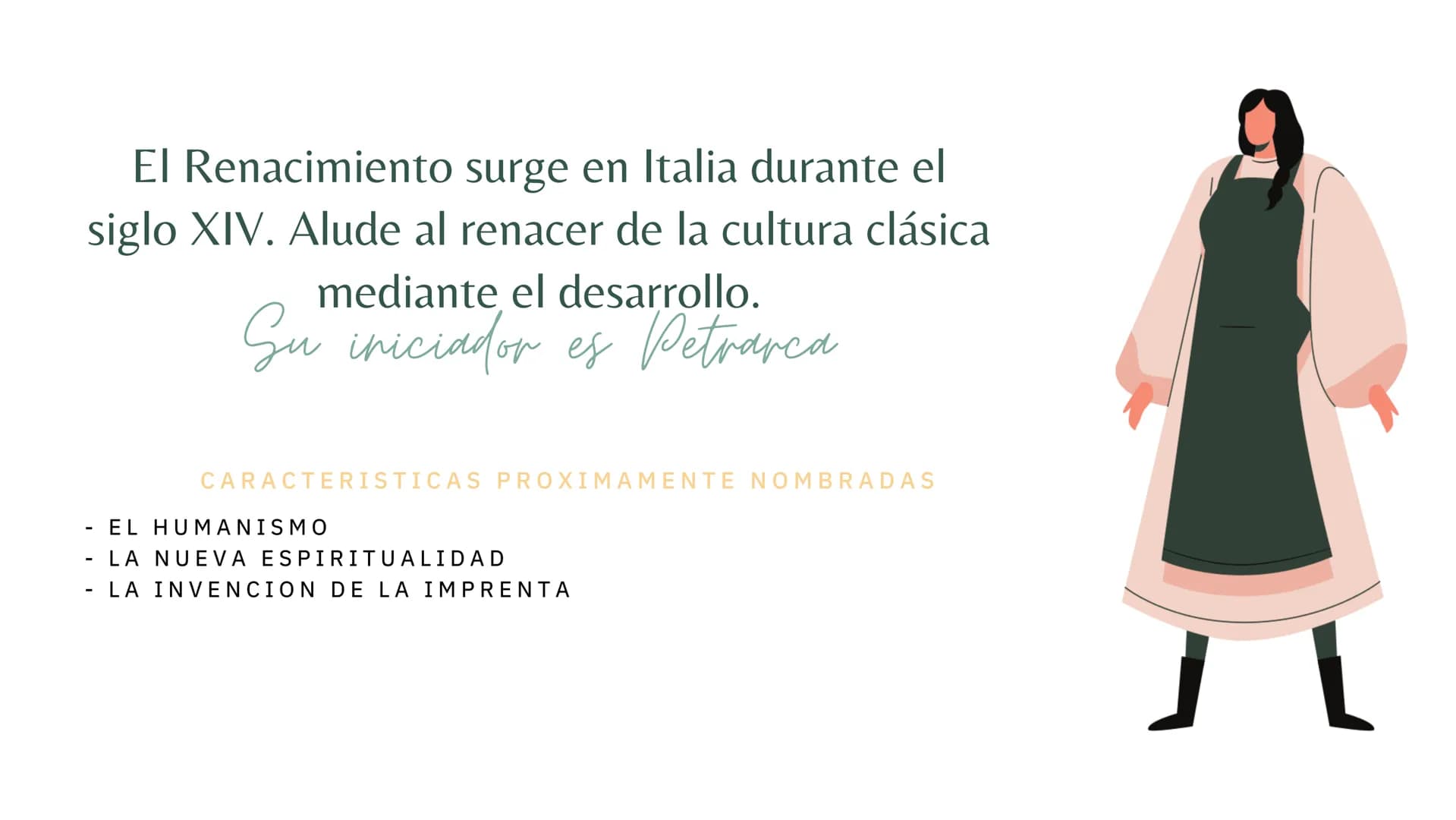 EL RENACIMIENTO
Carlota O
MARZO 2022
Souray El Renacimiento surge en Italia durante el
siglo XIV. Alude al renacer de la cultura clásica
med