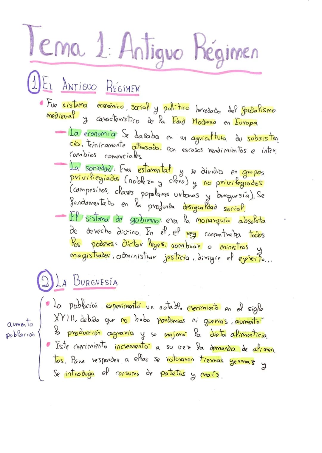Tema 1: Antiguo Régimen
DEL ANTIGUO RÉGIMEN
• Fue sistema economico, social
medieval
aumento
población
у
político heredado del feudalismo
y 