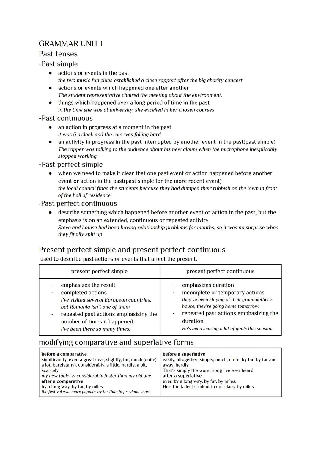 GRAMMAR UNIT 1
Past tenses
-Past simple
●
actions or events in the past
the two music fan clubs established a close rapport after the big ch