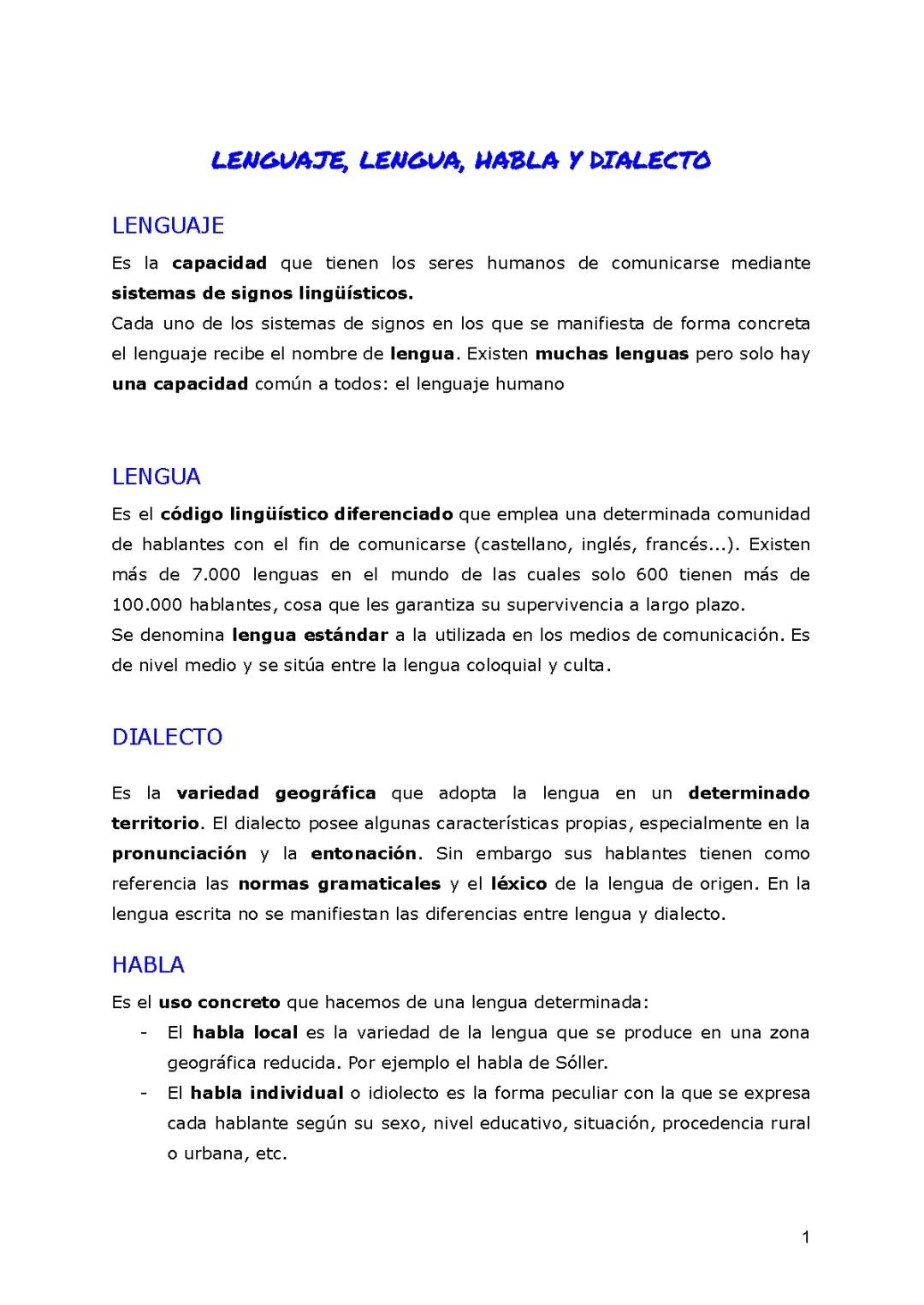 Lenguaje, habla y dialecto