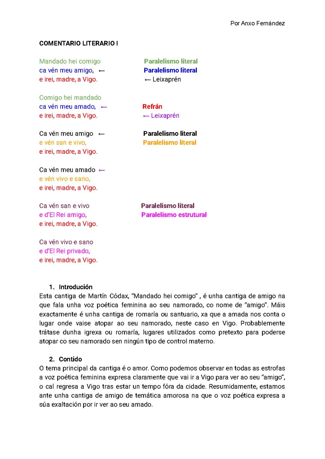 Análisis Literario de la Cantiga de Amigo: Mandado Hei Comigo