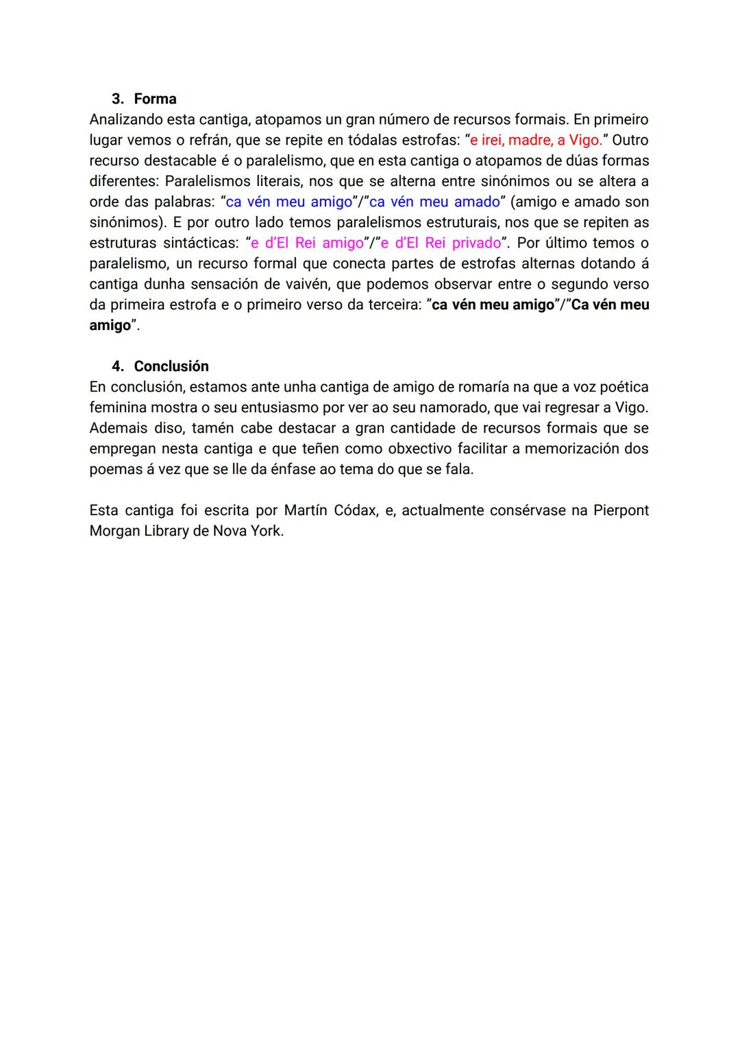 COMENTARIO LITERARIO I
Mandado hei comigo
ca vén meu amigo,
e irei, madre, a Vigo.
Comigo hei mandado
ca vén meu amado,
e irei, madre, a Vig