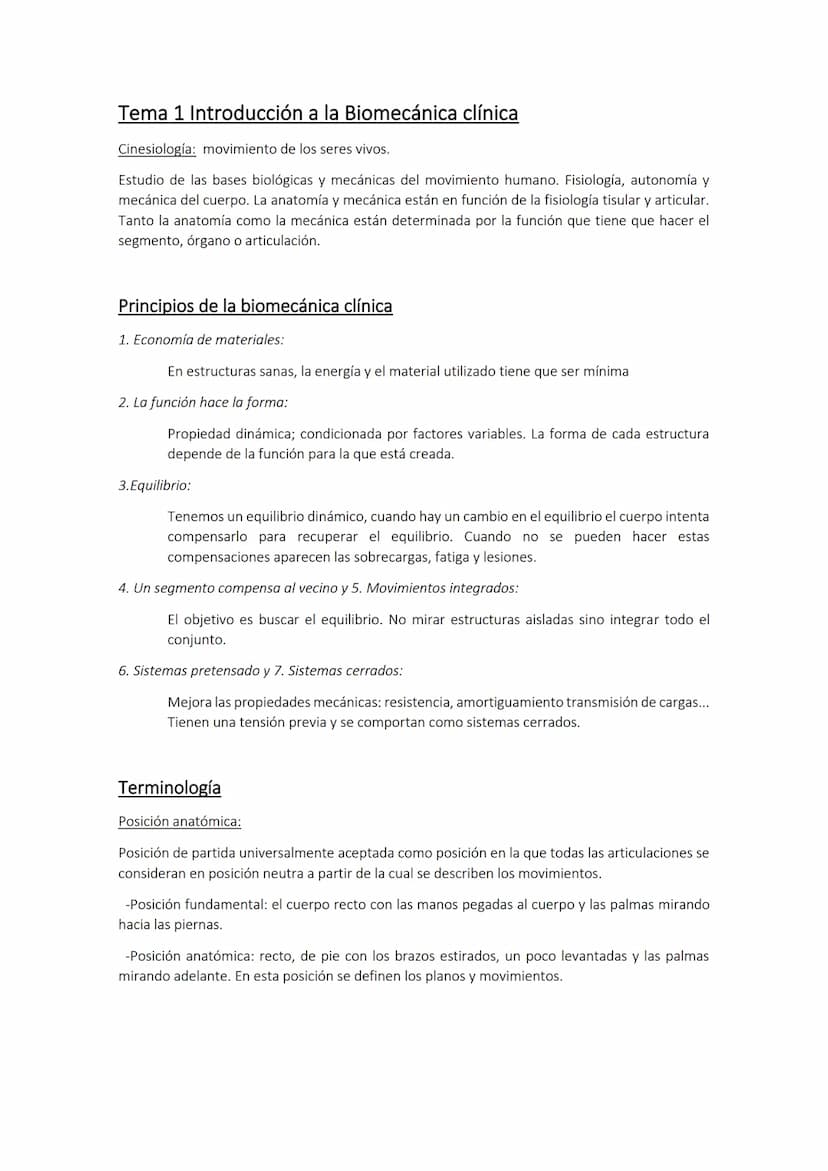 Biomecánica I Tema 1 Introducción a la Biomecánica clínica
Cinesiología: movimiento de los seres vivos.
Estudio de las bases biológicas y me