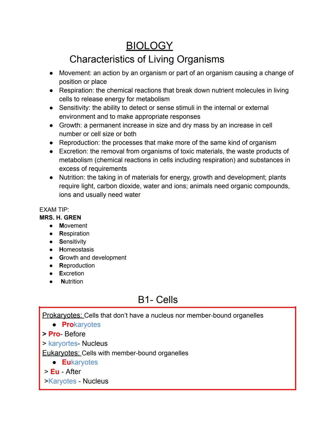 Biology Y10 IGCSE (triples, first semester)