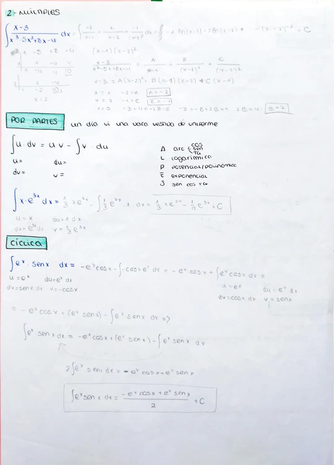 INTEGRALES
inmediatas
1- Potenciales
Sg₁.g² dx =
2-COGARimicas
S'
3-
4-TIPO
exponencial
Se³. g₁ dx = e³ dx + c
et² + c
S'
1
x+2
+8²
Racional