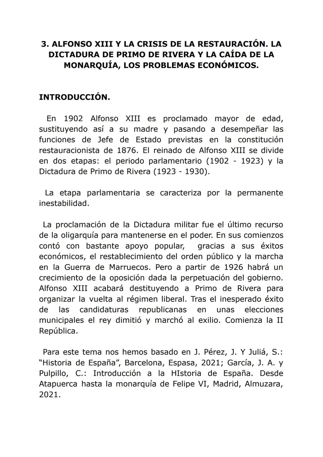 3. ALFONSO XIII Y LA CRISIS DE LA RESTAURACIÓN. LA
DICTADURA DE PRIMO DE RIVERA Y LA CAÍDA DE LA
MONARQUÍA, LOS PROBLEMAS ECONÓMICOS.
INTROD