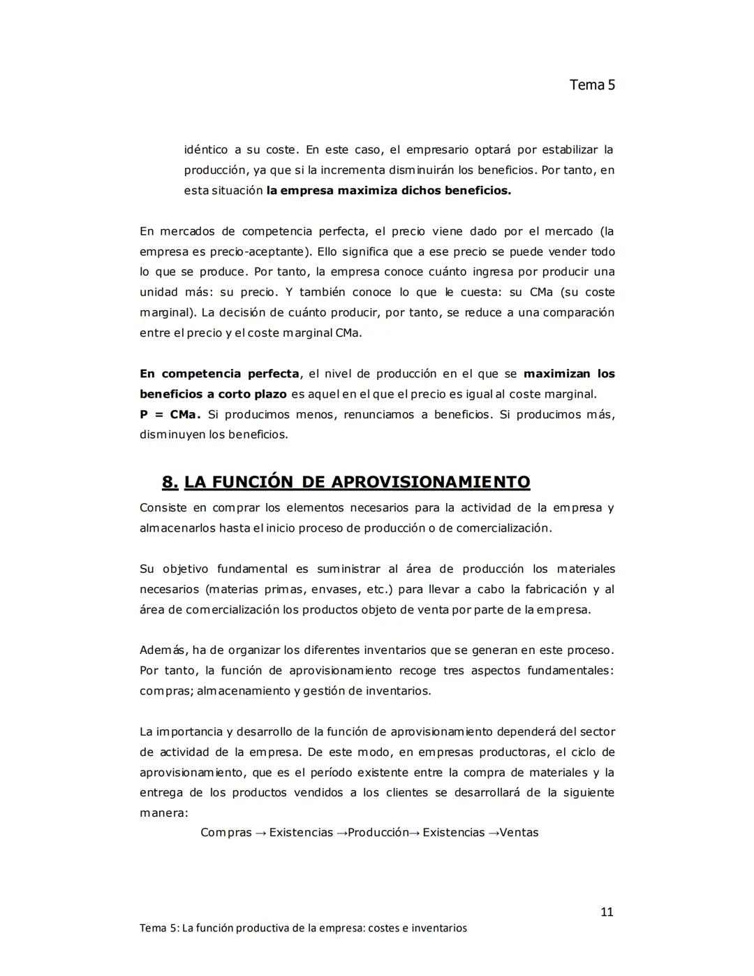 Tema 5
TEMA 5: LA FUNCIÓN PRODUCTIVA DE LA
EMPRESA: Costes e inventarios
1. EL ÁREA DE PRODUCCIÓN DE LA EMPRESA
Producir consiste en increme