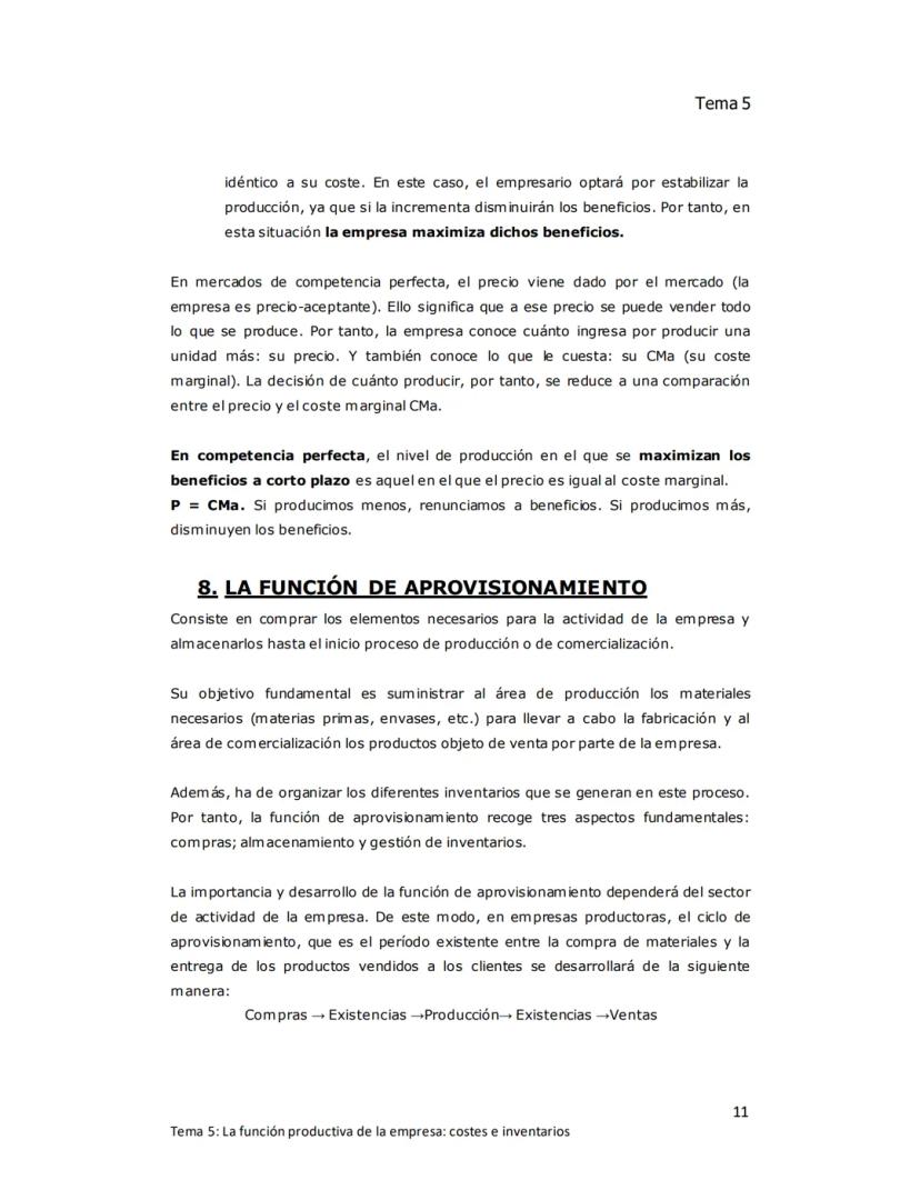 Tema 5
TEMA 5: LA FUNCIÓN PRODUCTIVA DE LA
EMPRESA: Costes e inventarios
1. EL ÁREA DE PRODUCCIÓN DE LA EMPRESA
Producir consiste en increme