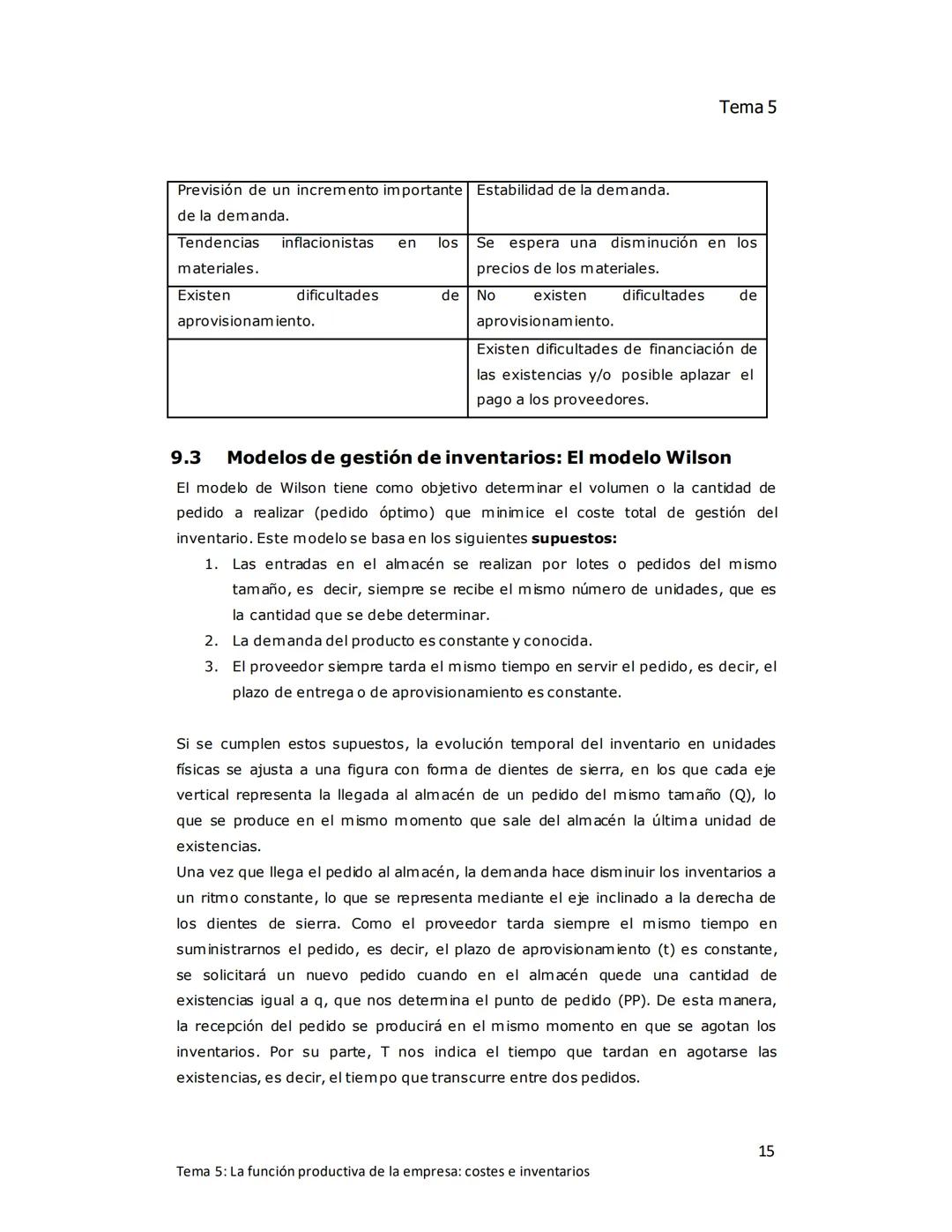 Tema 5
TEMA 5: LA FUNCIÓN PRODUCTIVA DE LA
EMPRESA: Costes e inventarios
1. EL ÁREA DE PRODUCCIÓN DE LA EMPRESA
Producir consiste en increme