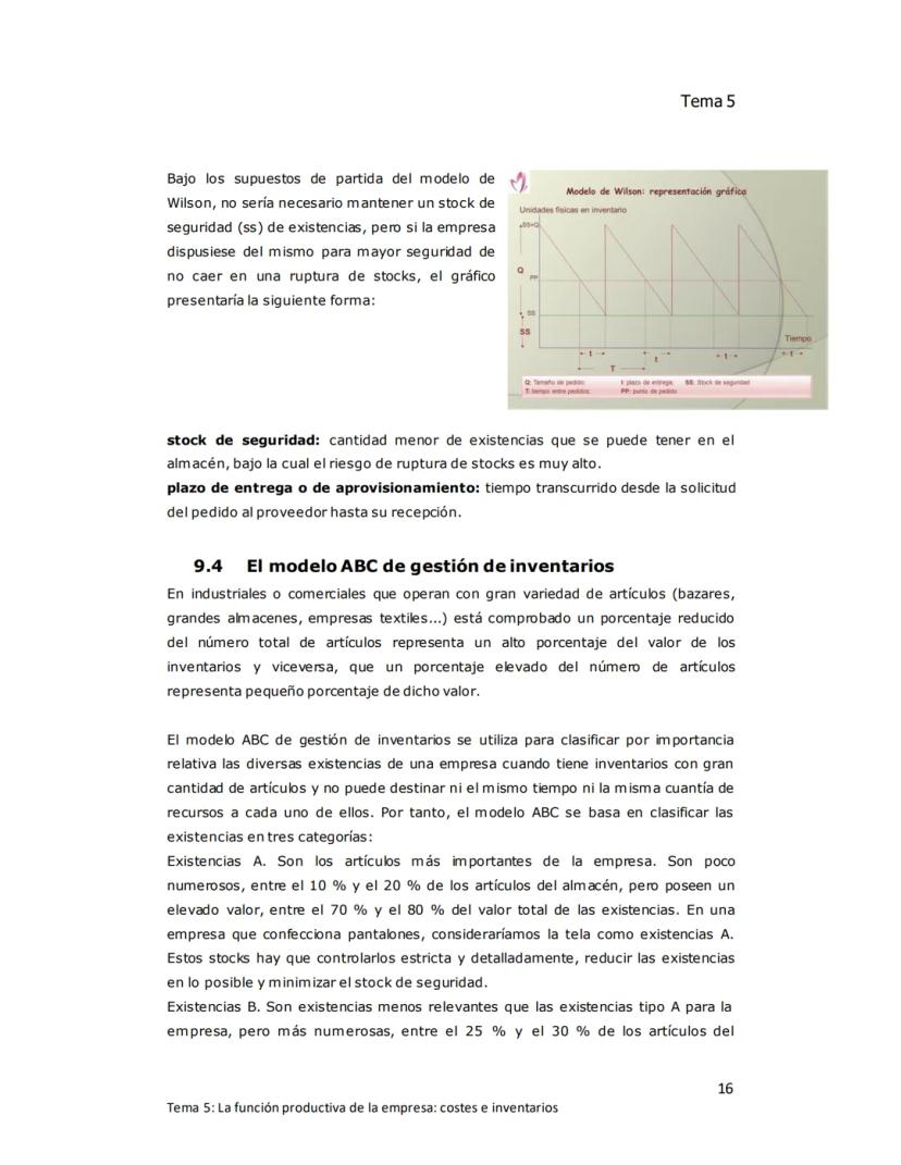 Tema 5
TEMA 5: LA FUNCIÓN PRODUCTIVA DE LA
EMPRESA: Costes e inventarios
1. EL ÁREA DE PRODUCCIÓN DE LA EMPRESA
Producir consiste en increme