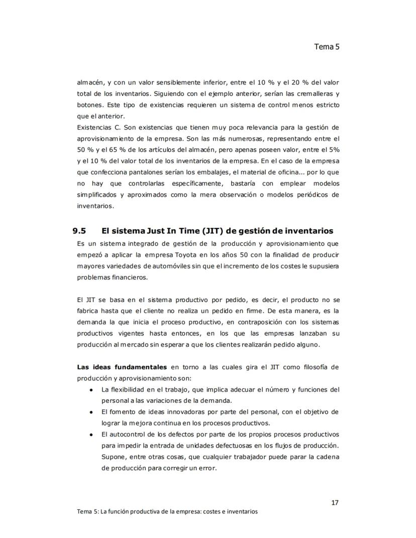 Tema 5
TEMA 5: LA FUNCIÓN PRODUCTIVA DE LA
EMPRESA: Costes e inventarios
1. EL ÁREA DE PRODUCCIÓN DE LA EMPRESA
Producir consiste en increme