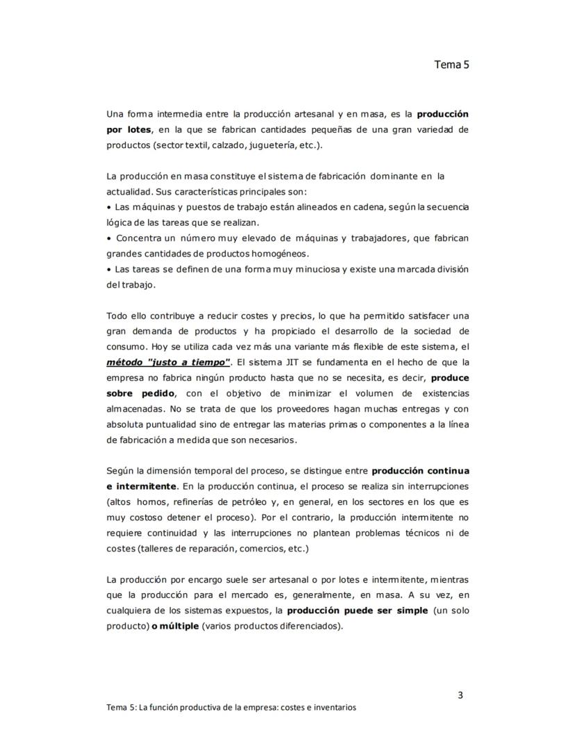 Tema 5
TEMA 5: LA FUNCIÓN PRODUCTIVA DE LA
EMPRESA: Costes e inventarios
1. EL ÁREA DE PRODUCCIÓN DE LA EMPRESA
Producir consiste en increme